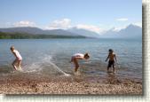 The kids playing in Lake McDonald. The water is about 38 degrees F.